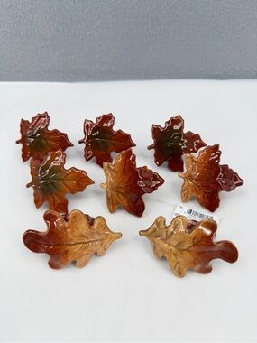 Russ Ceramic Napkin Rings Set of 8 Leaves Maple Oak Thanksgiving Autumn Fall